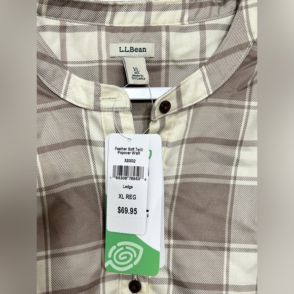 New! L.L. Bean Plaid Feather Soft Twill Popover Henley Style Shirt Size XL - Picture 2 of 8